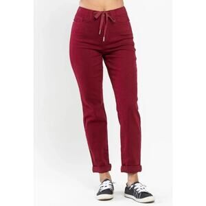 Judy Blue Garment Dyed Red Stretch Waist Straight Leg Joggers Women size 9 / 29